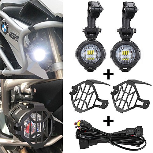 Kit 2 Faros Antiniebla Led Auxiliares para Moto con Rejilla Protectora